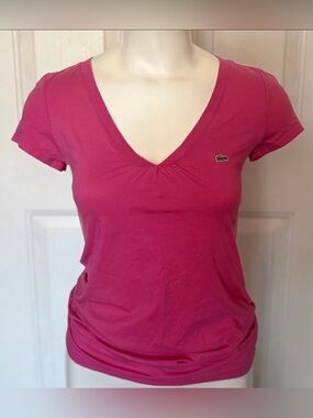 Lacoste Hot Pink Short Sleeve V neck Blouse size 38
